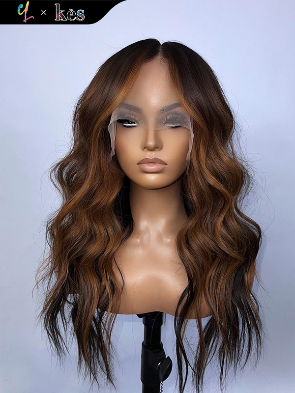 Kes x cynthialumzy 26 inch 13x6 HD Lace front wigs virgin human hair 200 density lace frontal body wave wigs 27# highlight color