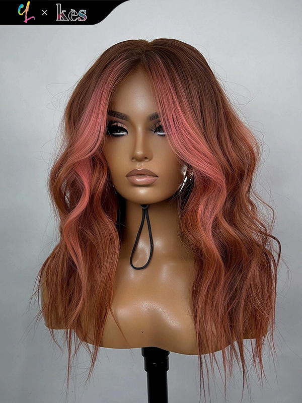 Kes x cynthialumzy 22 inch 5x5  Glueless human hair HD lace closure wigs 200% density body wave wigs pink highlight color
