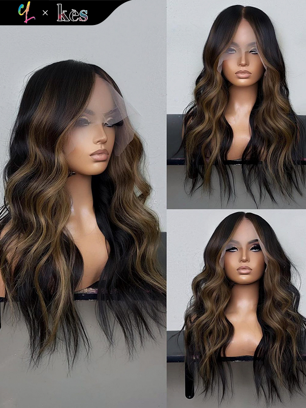 Kes x cynthialumzy 26 inch 13x6 HD Lace front wigs virgin human hair 200 density lace frontal body wave wigs brown highlight color