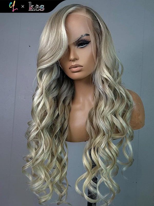 Kes x cynthialumzy 26 inch 13x6 HD Lace front wigs virgin human hair 200 density lace frontal body wave wigs blonde highlight color
