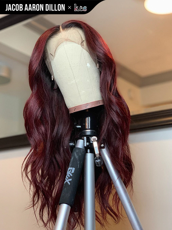 Kes x jacobaarondillon 24 inch 5x5 Glueless human hair HD lace closure wigs 200% density body wave wigs 99j color