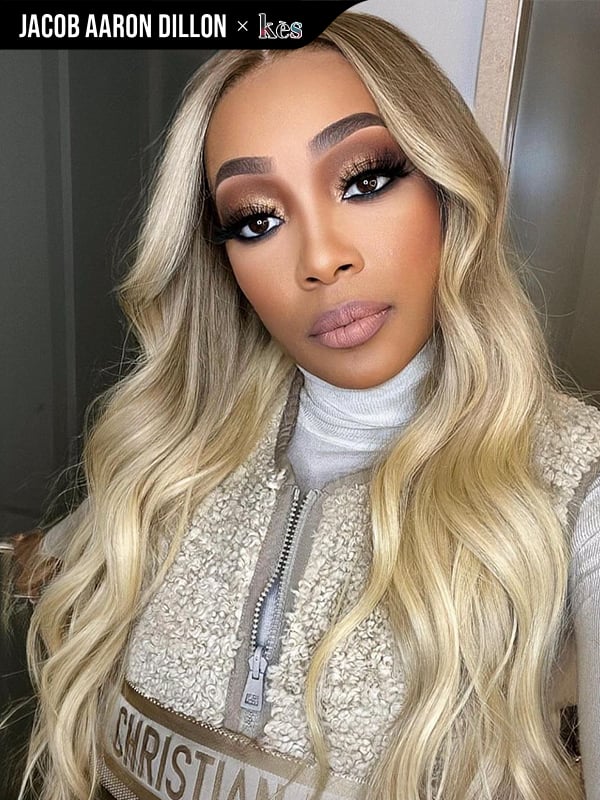 Kes x jacobaarondillon 24 inch 13x6 HD Lace front wigs virgin human hair 200 density lace frontal body wave wigs blonde ombre color