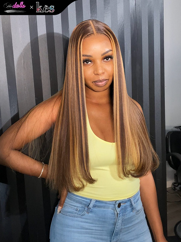 Kes x thedollsproject 22 inch 13x6 HD Lace front wigs virgin human hair 200 density lace frontal straight wigs 27# highlight color