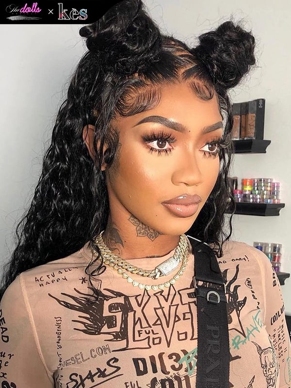 Kes x thedollsproject 22 inch 13x6 HD Lace front wigs virgin human hair 200 density lace frontal curly wave wigs natural color
