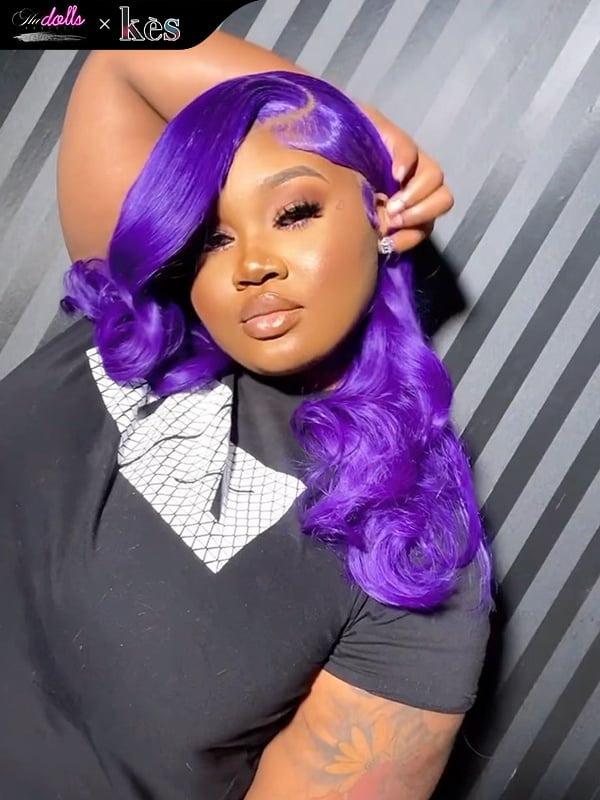 Kes x thedollsproject 20 inch 13x6 HD Lace front wigs virgin human hair 200 density lace frontal body wave wigs purple color