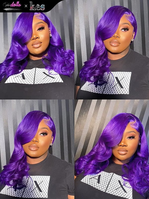 Kes x thedollsproject 20 inch 13x6 HD Lace front wigs virgin human hair 200 density lace frontal body wave wigs purple color