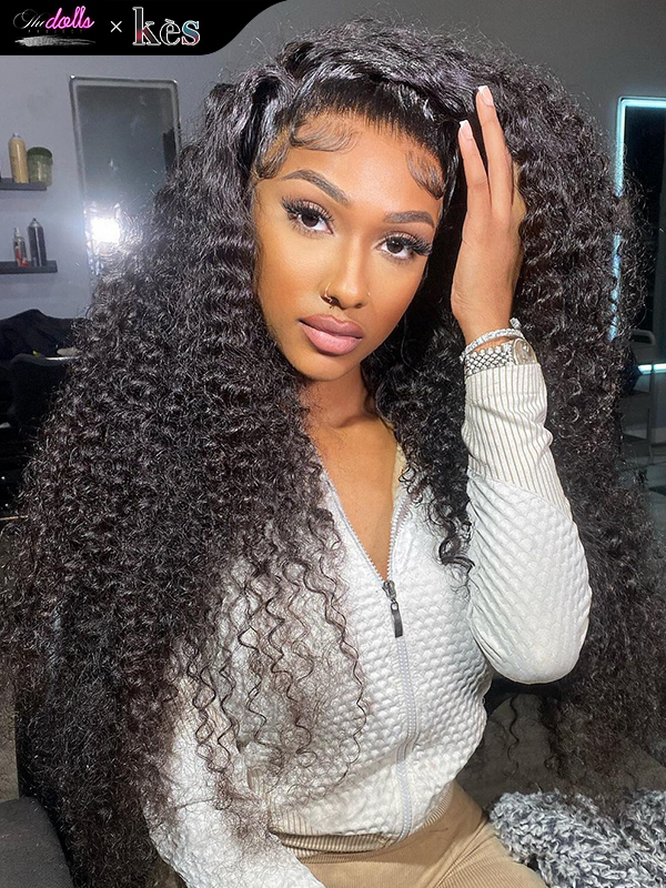 Kes x thedollsproject 30 inch 13x6 HD Lace front wigs virgin human hair 200 density lace frontal curly wave wigs natural color