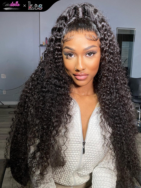 Kes x thedollsproject 30 inch 13x6 HD Lace front wigs virgin human hair 200 density lace frontal curly wave wigs natural color