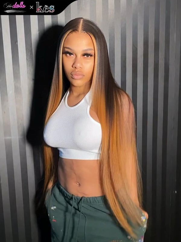 Kes x thedollsproject 30 inch 13x6 HD Lace front wigs virgin human hair 200 density lace frontal straight wigs 27# ombre color