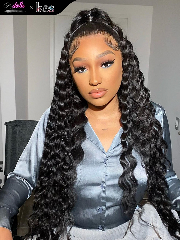 Kes x thedollsproject 30 inch 13x6 HD Lace front wigs virgin human hair 200 density lace frontal deep wave wigs natural color