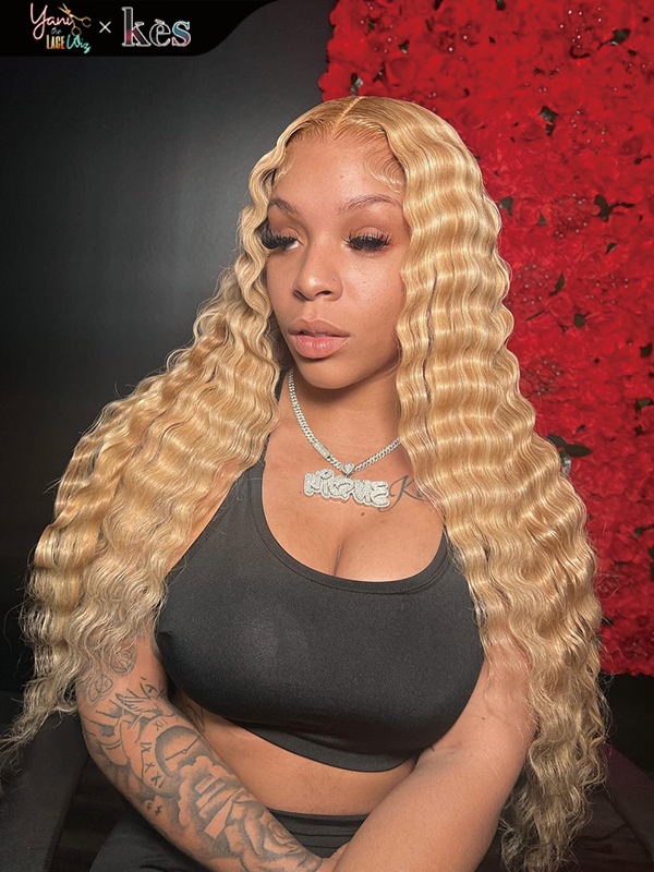 Kes x yanithelacewiz 26 inch 13x6 HD Lace front wigs virgin human hair 200 density lace frontal deep wave wigs blonde highlight color