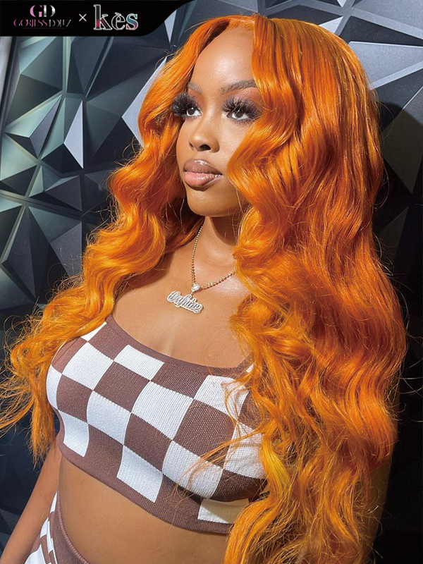 Kes x gorjessdollz 24 inch 13x6 HD Lace front wigs virgin human hair 200 density lace frontal body wave wigs orange color