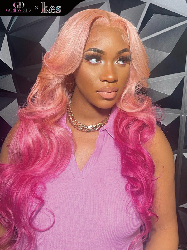 Kes x gorjessdollz 24 inch 13x6 HD Lace front wigs virgin human hair 200 density lace frontal body wave wigs purple and pink ombre color