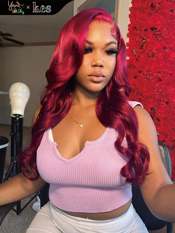 Kes x yanithelacewiz 26 inch 13x6 HD Lace front wigs virgin human hair 200 density lace frontal body wave wigs red color