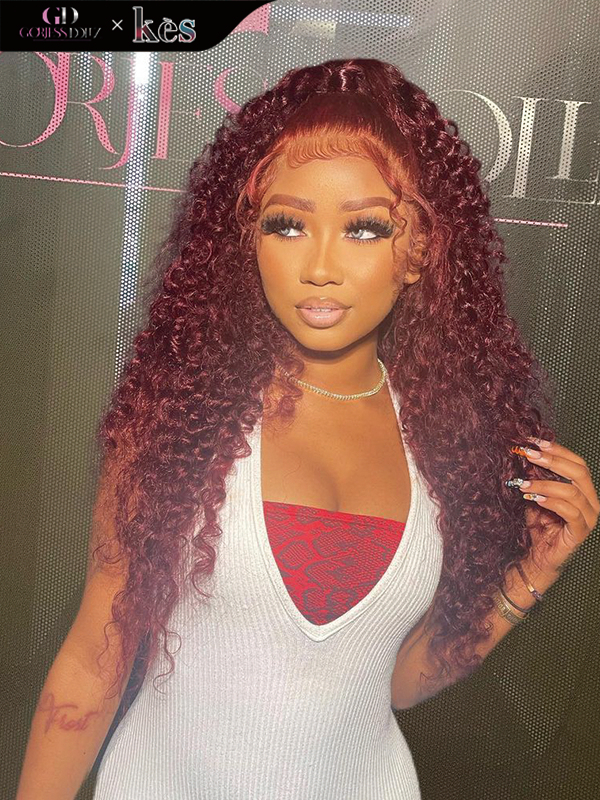 Kes x gorjessdollz 24 inch 13x6 HD Lace front wigs virgin human hair 200 density lace frontal curly wave wigs 99j color