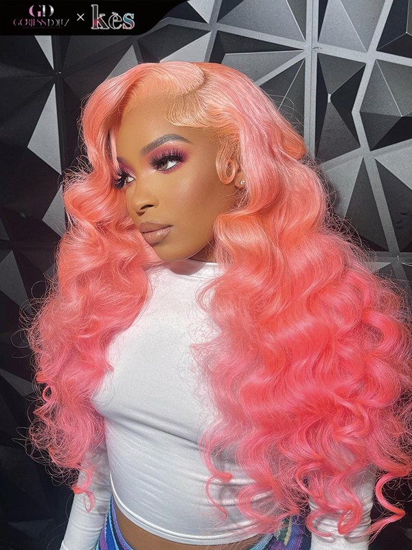 Kes x gorjessdollz 24 inch 13x6 HD Lace front wigs virgin human hair 200 density lace frontal loose wave wigs pink color