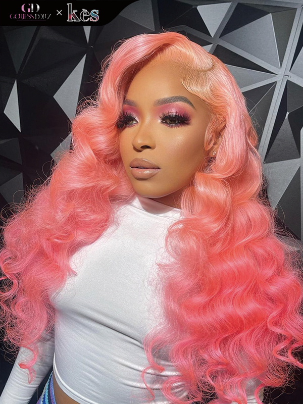 Kes x gorjessdollz 24 inch 13x6 HD Lace front wigs virgin human hair 200 density lace frontal loose wave wigs pink color