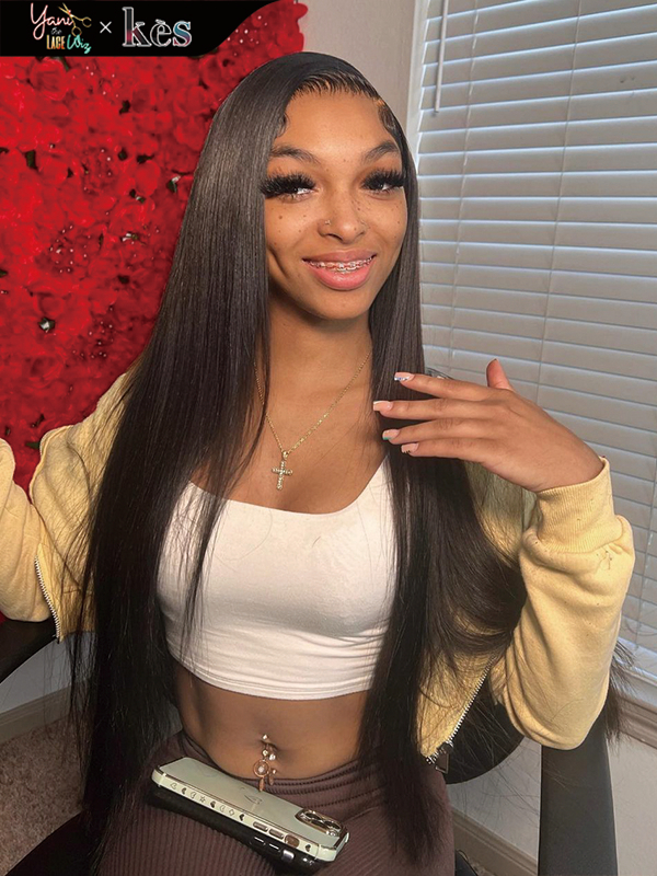 Kes x yanithelacewiz 28 inch 5x5 Glueless human hair HD lace closure wigs 200% density straight wigs natural color