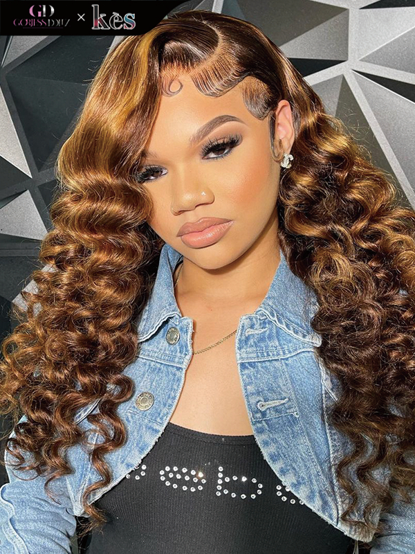 Kes x gorjessdollz 20 inch 13x6 HD Lace front wigs virgin human hair 200 density lace frontal loose wave wigs 27# highlight color