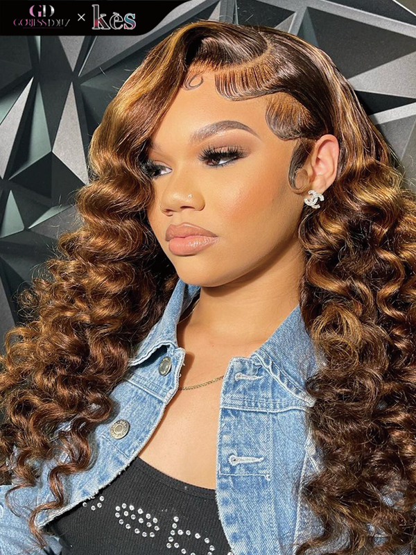 Kes x gorjessdollz 20 inch 13x6 HD Lace front wigs virgin human hair 200 density lace frontal loose wave wigs 27# highlight color