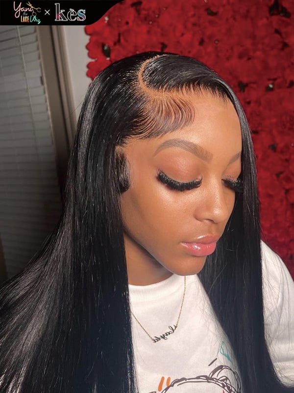 Kes x yanithelacewiz 28 inch 13x6 HD Lace front wigs virgin human hair 200 density lace frontal straight wigs natural color