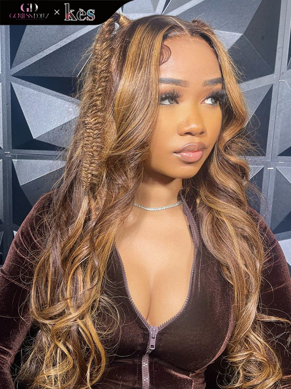 Kes x gorjessdollz 26 inch 13x6 HD Lace front wigs virgin human hair 200 density lace frontal body wave wigs 27# highlight color