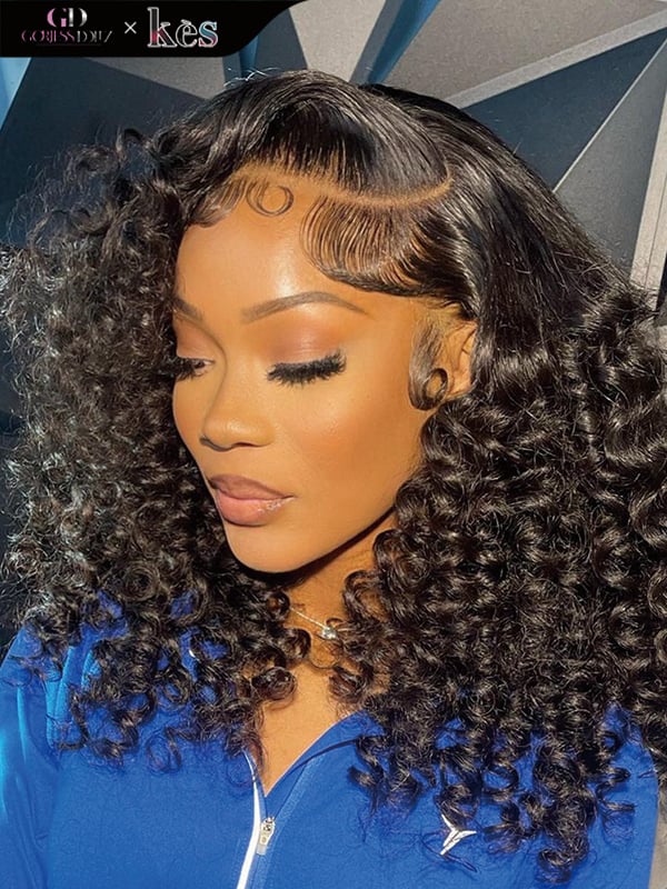 Kes x gorjessdollz 18 inch 5x5 Glueless human hair HD lace closure wigs 200% density loose wave wigs natural color