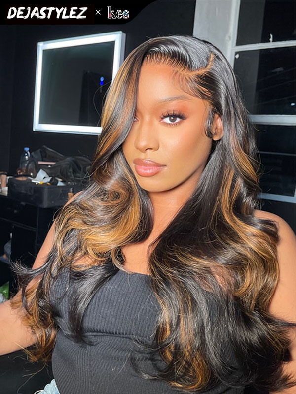 Kes X  dejastylez 26 inch 13x6 HD Lace front wigs virgin human hair 200 density lace frontal body wave wigs brown highlight color
