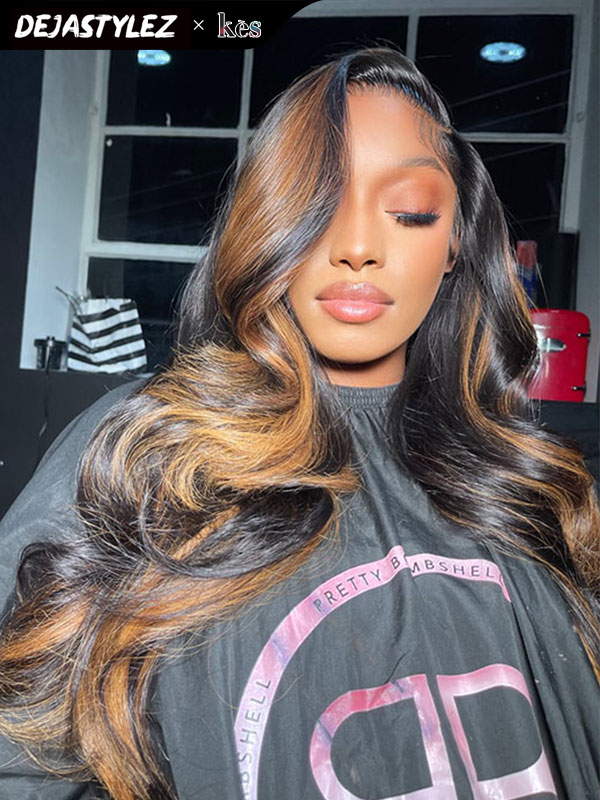 Kes X  dejastylez 26 inch 13x6 HD Lace front wigs virgin human hair 200 density lace frontal body wave wigs brown highlight color