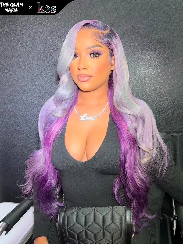 Kes X glammedbytracey 26 inch 13x6 HD Lace front wigs virgin human hair 200 density lace frontal body wave wigs sugar purple color